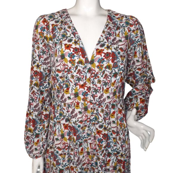 BODEN Long Dress, 10R, Multicolor floral, Long sleeve, V-neck, Cotton - Picture 2 of 13
